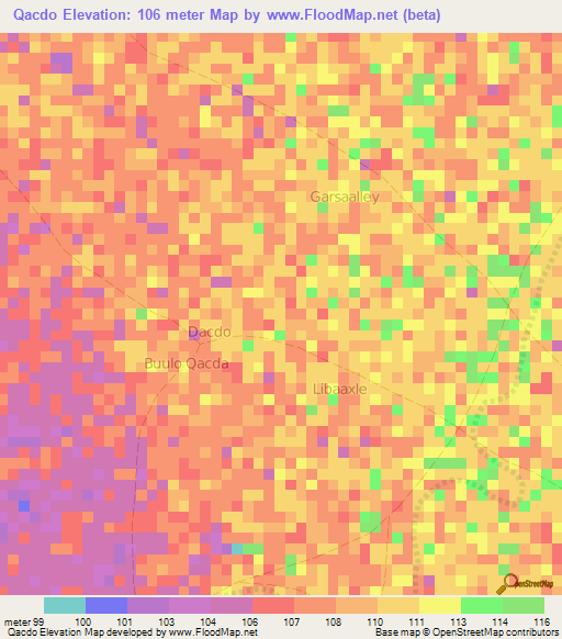 Qacdo,Somalia Elevation Map