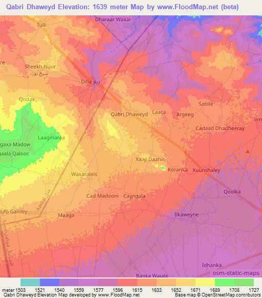Qabri Dhaweyd,Somalia Elevation Map