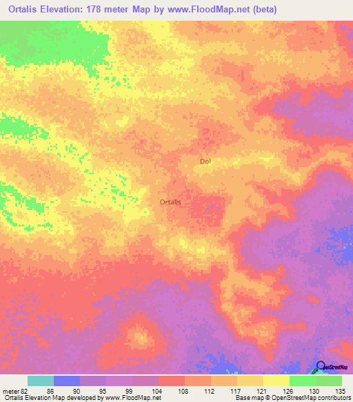 Ortalis,Somalia Elevation Map