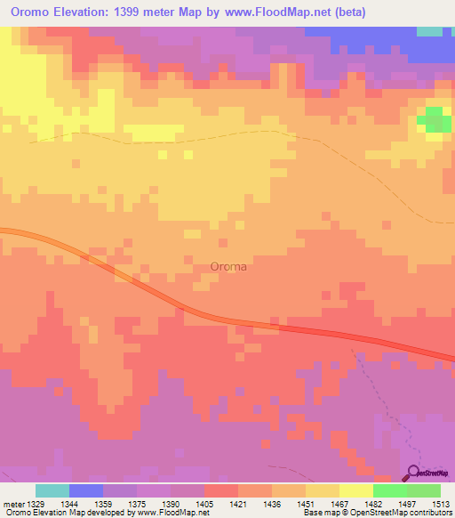 Oromo,Somalia Elevation Map