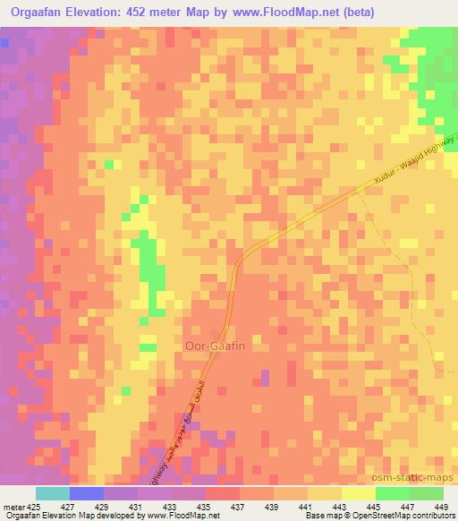 Orgaafan,Somalia Elevation Map