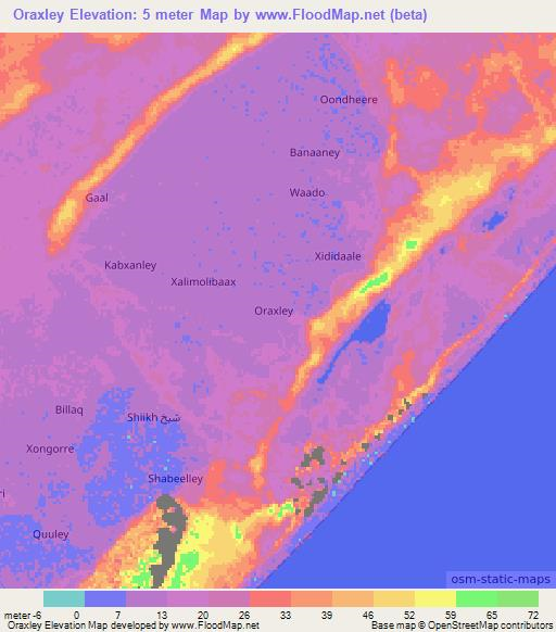Oraxley,Somalia Elevation Map