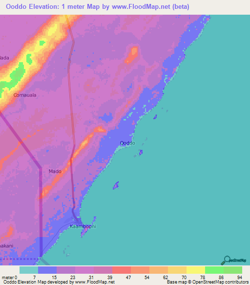 Ooddo,Somalia Elevation Map