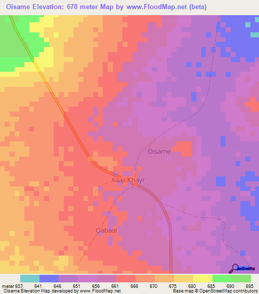Oisame,Somalia Elevation Map