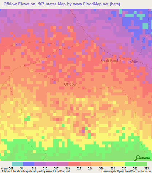 Ofidow,Somalia Elevation Map