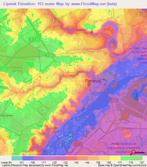 Lipetsk,Russia Elevation Map