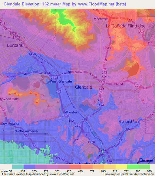 Glendale,US Elevation Map