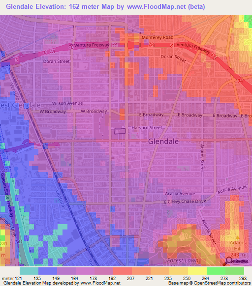 Glendale,US Elevation Map