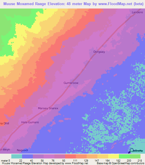 Muuse Moxamed Raage,Somalia Elevation Map