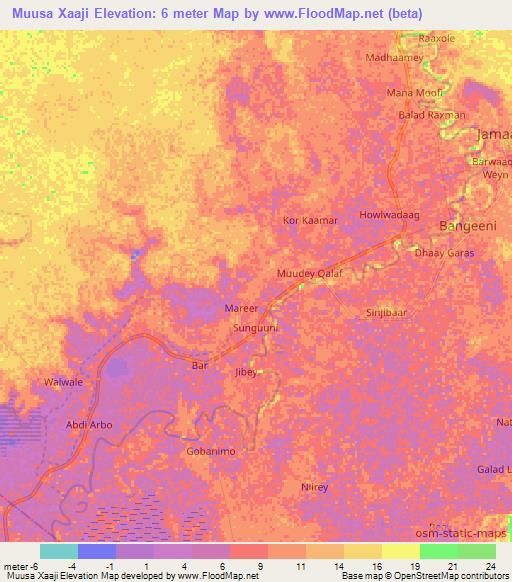 Muusa Xaaji,Somalia Elevation Map