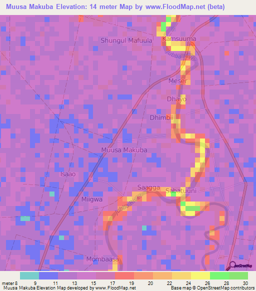 Muusa Makuba,Somalia Elevation Map