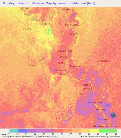 Muudey,Somalia Elevation Map
