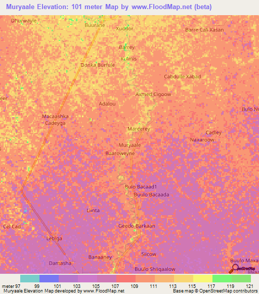 Muryaale,Somalia Elevation Map