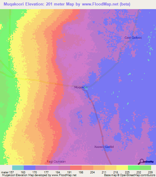 Muqakoori,Somalia Elevation Map