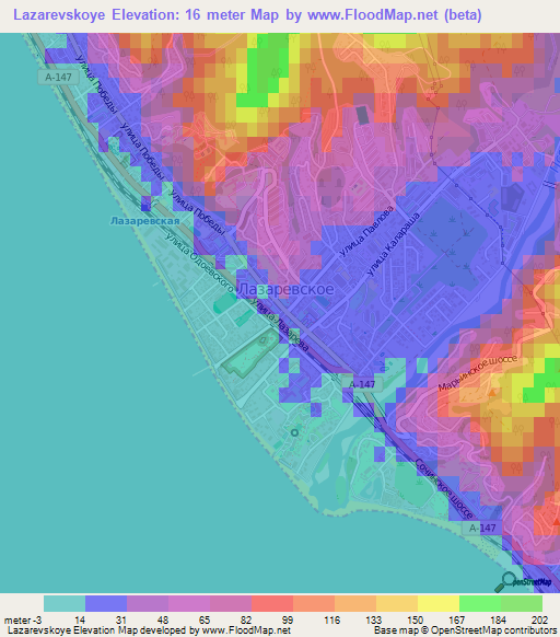 Lazarevskoye,Russia Elevation Map