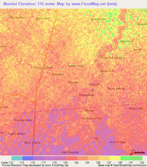 Mundul,Somalia Elevation Map