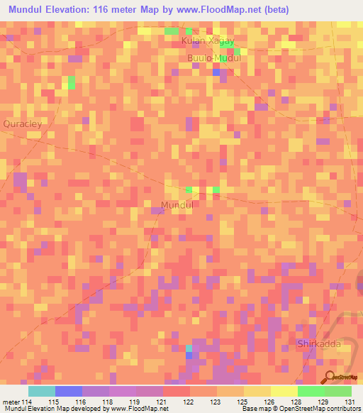 Mundul,Somalia Elevation Map