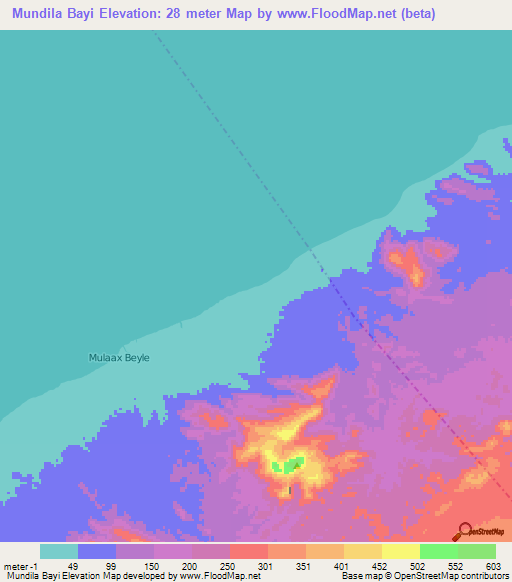 Mundila Bayi,Somalia Elevation Map
