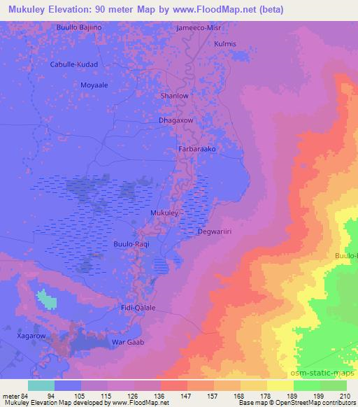 Mukuley,Somalia Elevation Map