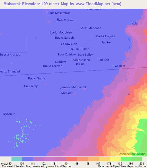 Mubaarak,Somalia Elevation Map