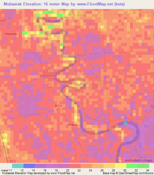 Mubaarak,Somalia Elevation Map
