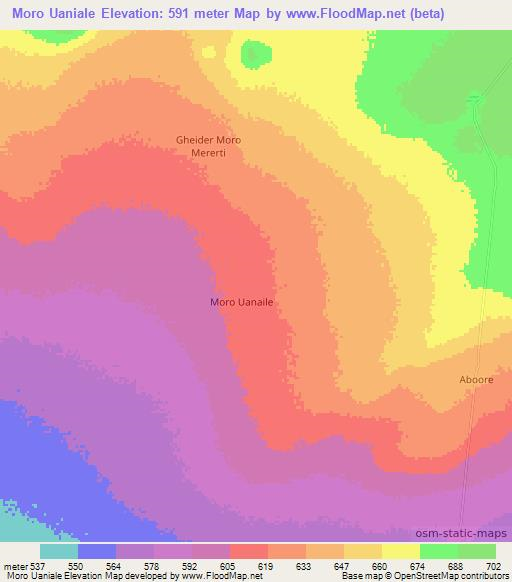 Moro Uaniale,Somalia Elevation Map