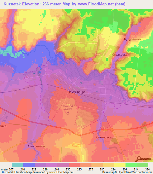 Kuznetsk,Russia Elevation Map