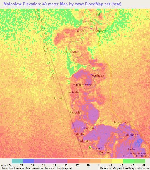 Moloolow,Somalia Elevation Map