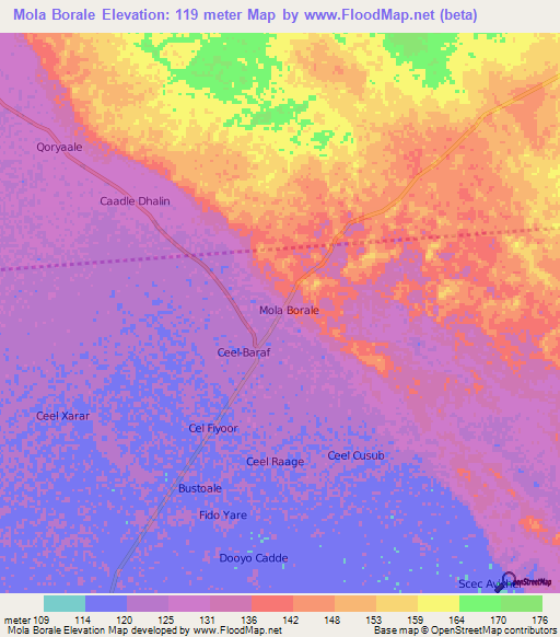 Mola Borale,Somalia Elevation Map