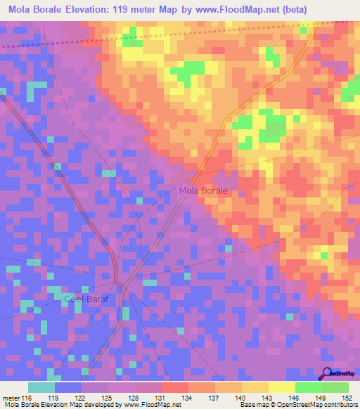 Mola Borale,Somalia Elevation Map
