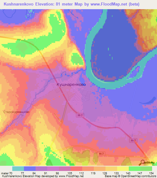 Kushnarenkovo,Russia Elevation Map