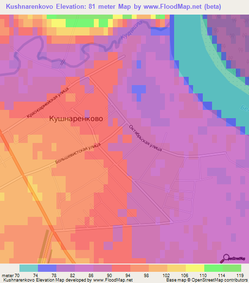 Kushnarenkovo,Russia Elevation Map