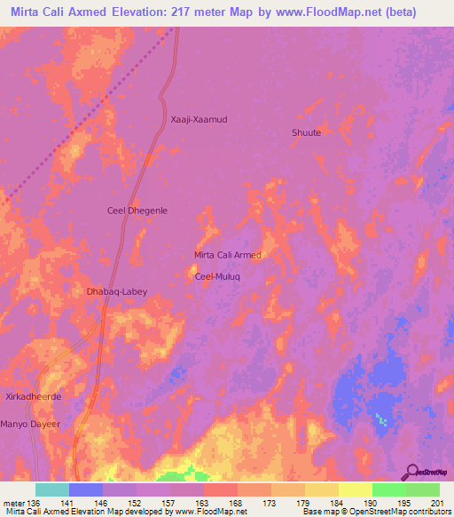Mirta Cali Axmed,Somalia Elevation Map