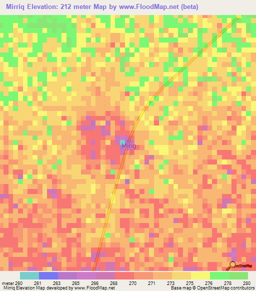 Mirriq,Somalia Elevation Map