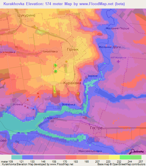 Kurakhovka,Ukraine Elevation Map
