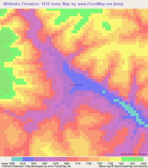 Midhisho,Somalia Elevation Map