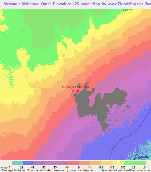Messagit Mohamed Omar,Somalia Elevation Map