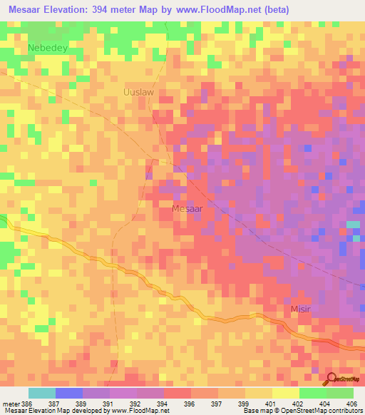 Mesaar,Somalia Elevation Map