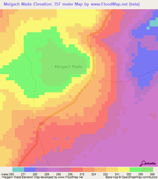 Meigach Mada,Somalia Elevation Map