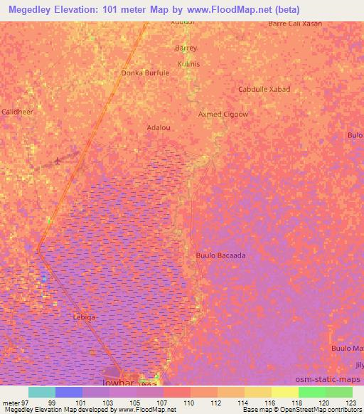Megedley,Somalia Elevation Map