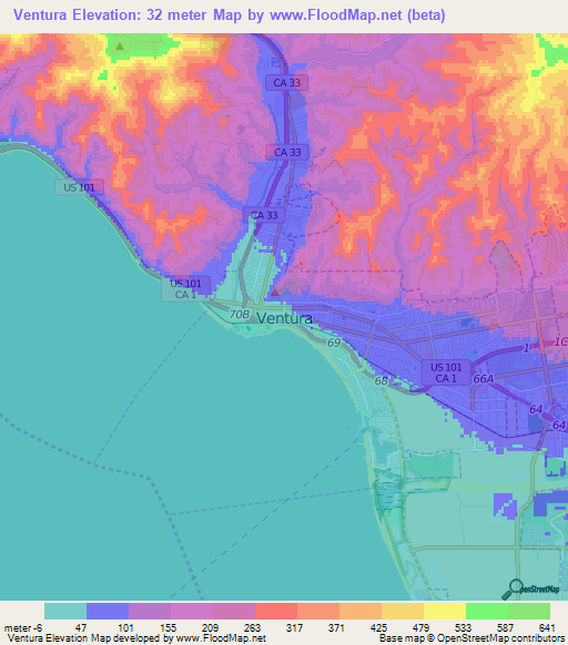 Ventura,US Elevation Map