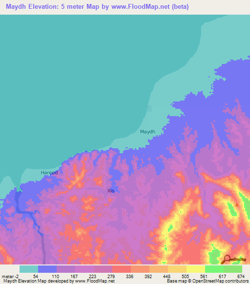 Maydh,Somalia Elevation Map