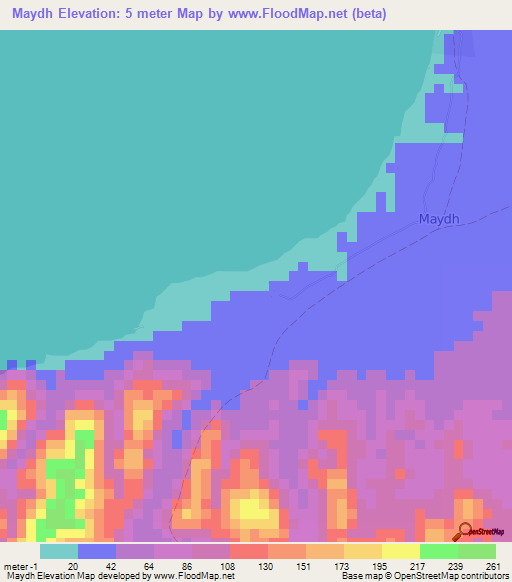 Maydh,Somalia Elevation Map