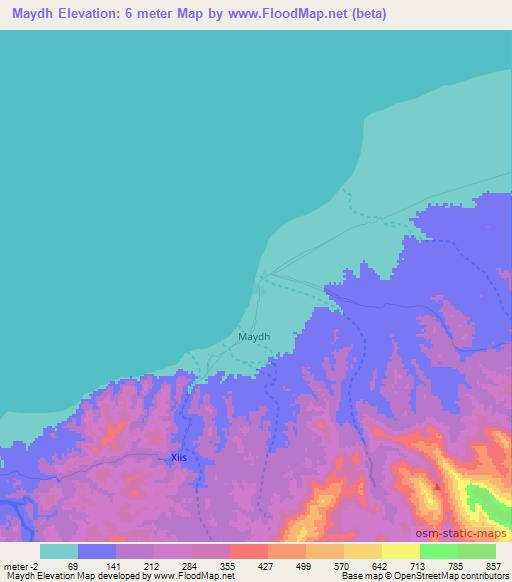 Maydh,Somalia Elevation Map