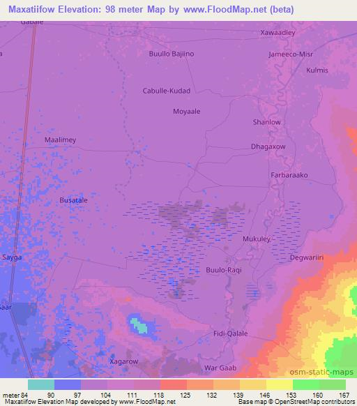 Maxatiifow,Somalia Elevation Map