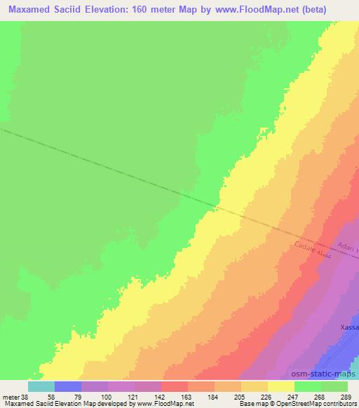 Maxamed Saciid,Somalia Elevation Map