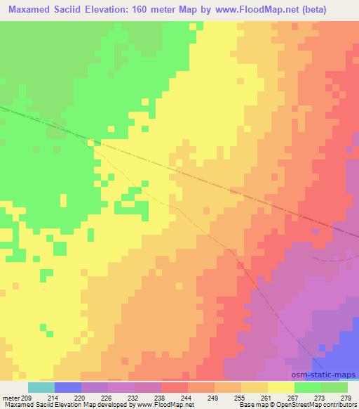 Maxamed Saciid,Somalia Elevation Map