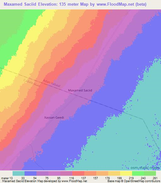 Maxamed Saciid,Somalia Elevation Map