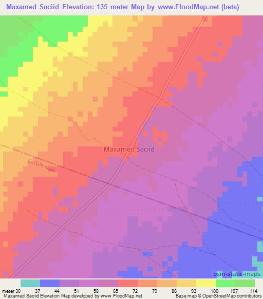 Maxamed Saciid,Somalia Elevation Map