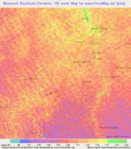 Maxamed Buurfuule,Somalia Elevation Map